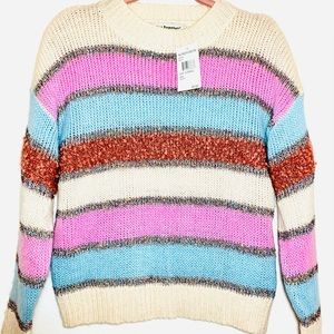 NEW Size XS Nordstrom Cotton Emporium Pastel Stripes Christmas Tinsel Sweater